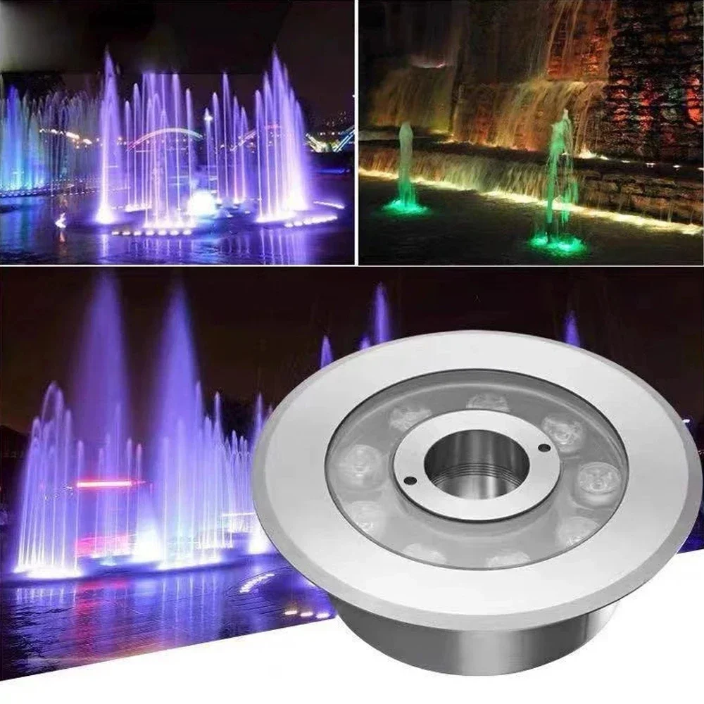 RGB LED Fountain Light IP68Waterproof AC12V 6W 9W 12W Floor Waterproof Lamp Buried Hot Spring Light Underwater Light Spill Lamp