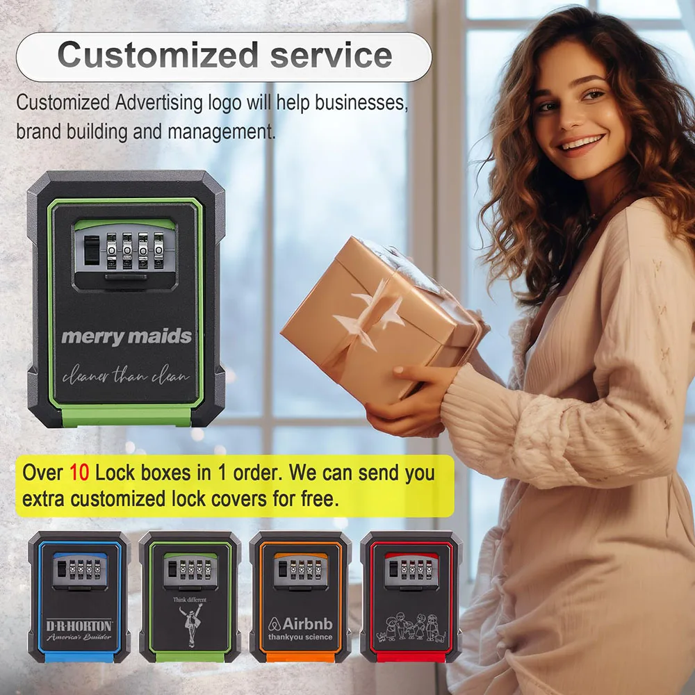 Resettable Key Lock Box com Código, 4 Dígitos, Aço Inoxidável, Interior, Exterior, Exterior