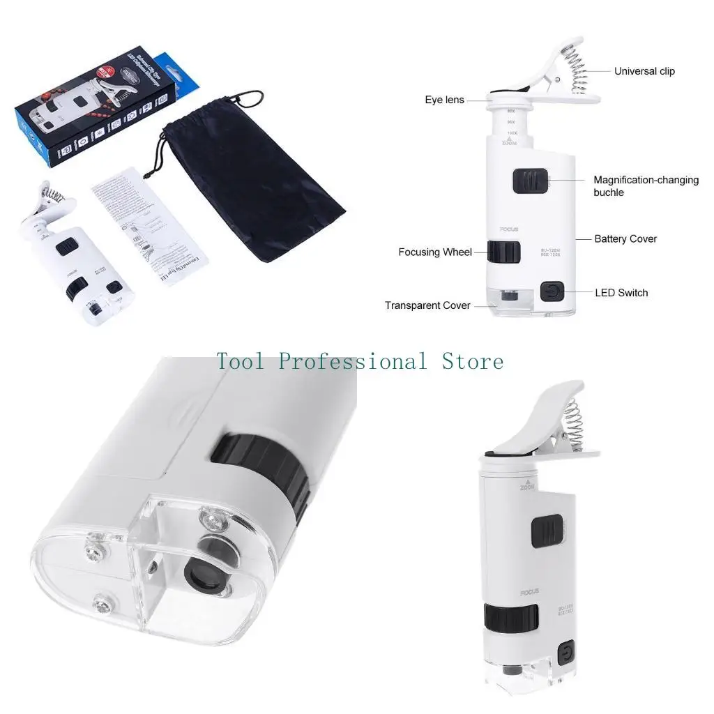 

57QF 80-120X Digital Clip Type Cellphone Microscope with LED Lamp for Jewelry Stamp