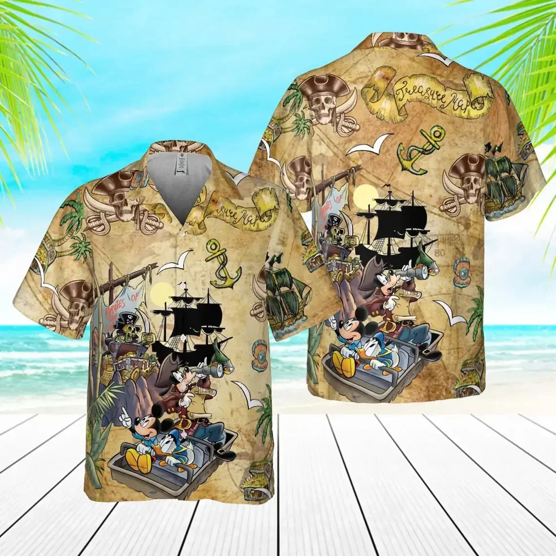 Disney Pirates Of Caribbean Hawaiian Shirt Mickey And Friends A Pirate's Life Summer Hawaiian Mickey Disney Hawaiian t-shirt