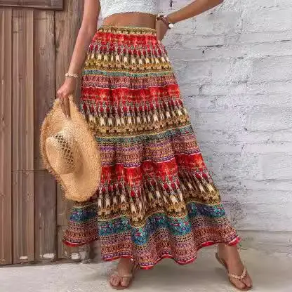 

Elegant Large Print Maxi Skirt Flared Silhouette Women's Fashion Spring Summer Autumn Polyester Fabric Midi Skirts