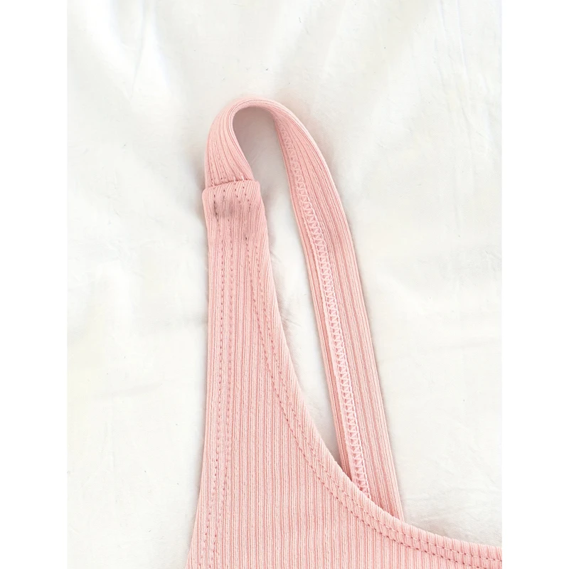 Ribbed High Waist Bikinis Push Up Swimwear Women One Shoulder Bikini Set Two Pieces Swimsuit Pink Bathing Suits Woman Beachwear