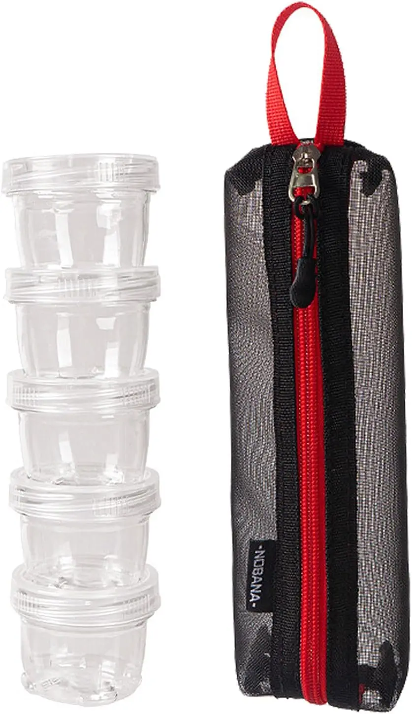 

Camping Spice Kit, Travel Spice Container bag with 5 clear spice bottles Outdoor Spice Jar Kit, spice container