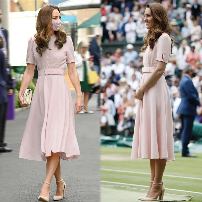 Kate Middleton Pink Dress 2023 nuovo arrivo moda elegante primavera estate manica corta Midi abiti lunghi Office Lady Work Wear