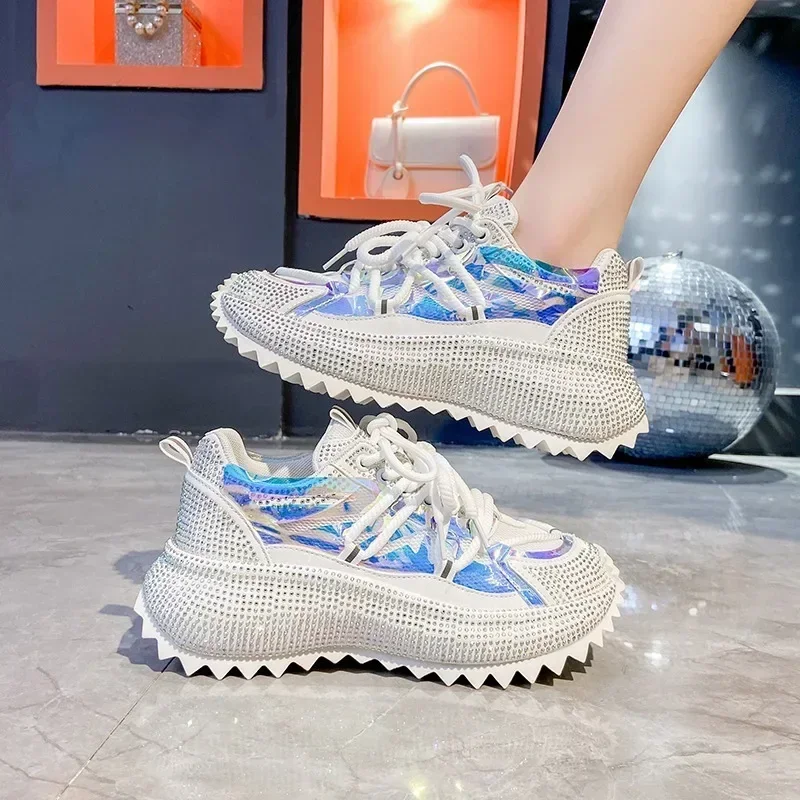 Spring Autumn Women Casual Sneakers Designers Rhinestone Diamond Thick Bottoms Shoes Female Tennis Trainers Jogging Walking Shoe