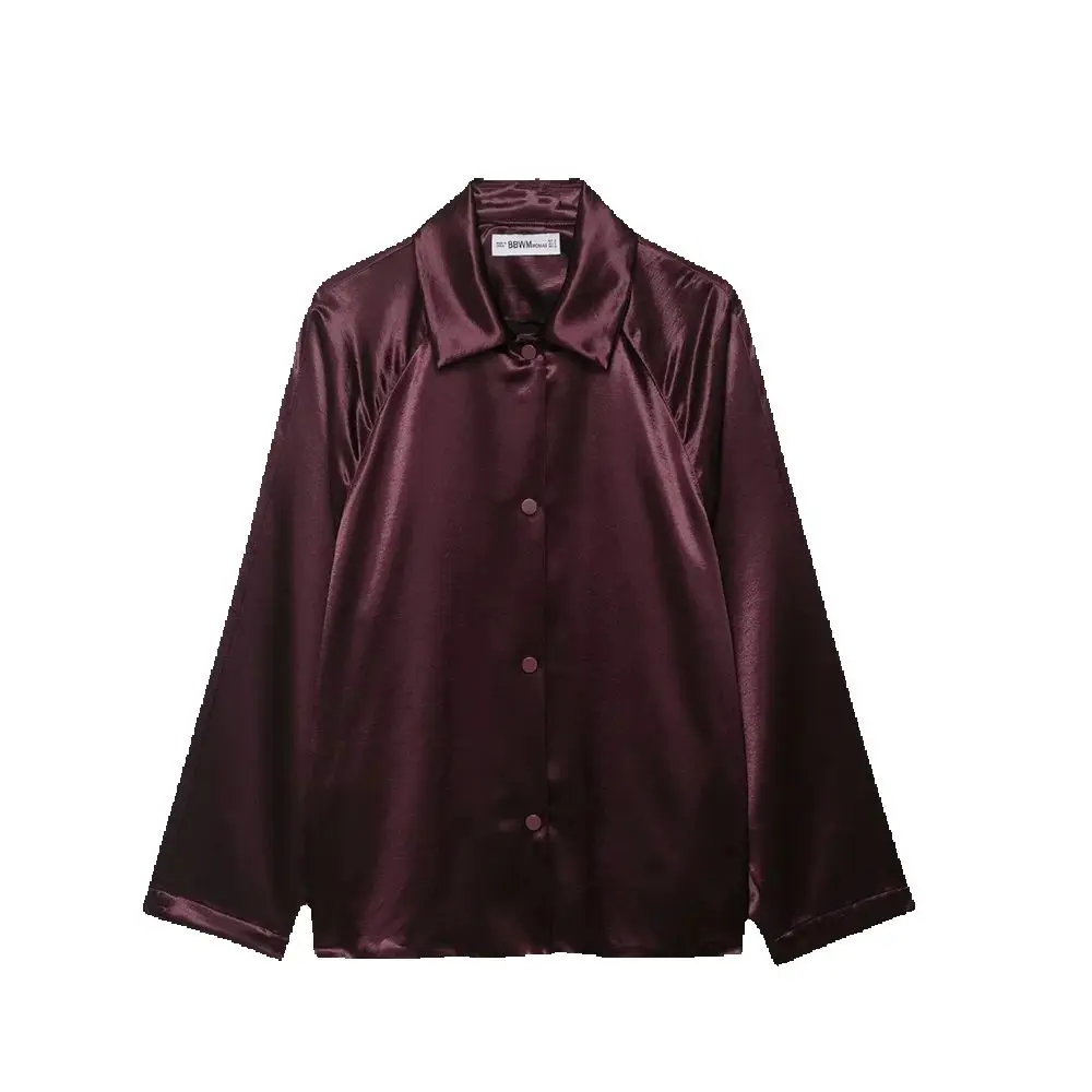 

Women's Silk Texture Jacket with Collar Long Sleeve Button Spring/Summer New Fashion Jacket