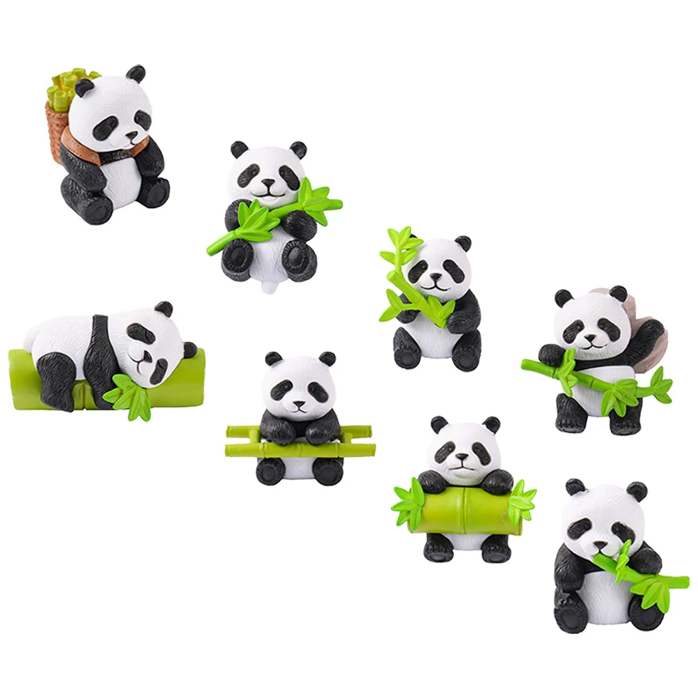 8Pcs Panda Sculpture Resin Miniature Cartoon Decoration for Garden Home Desktop Cake Toppers Decorative Animal Figures