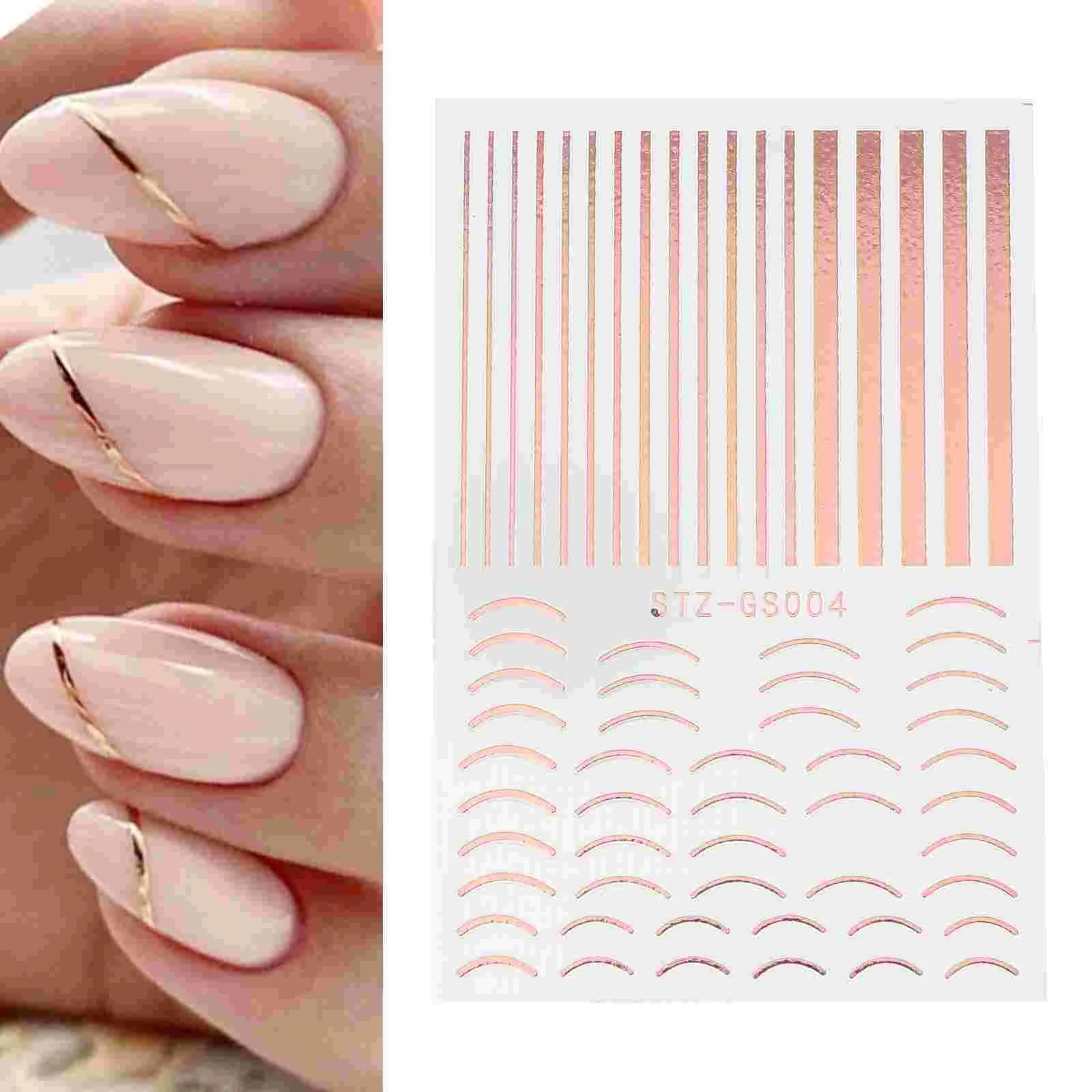 Impermeável auto-adesivo tira unhas adesivos, decalques de linha simples, decoração das mulheres, 6 pcs