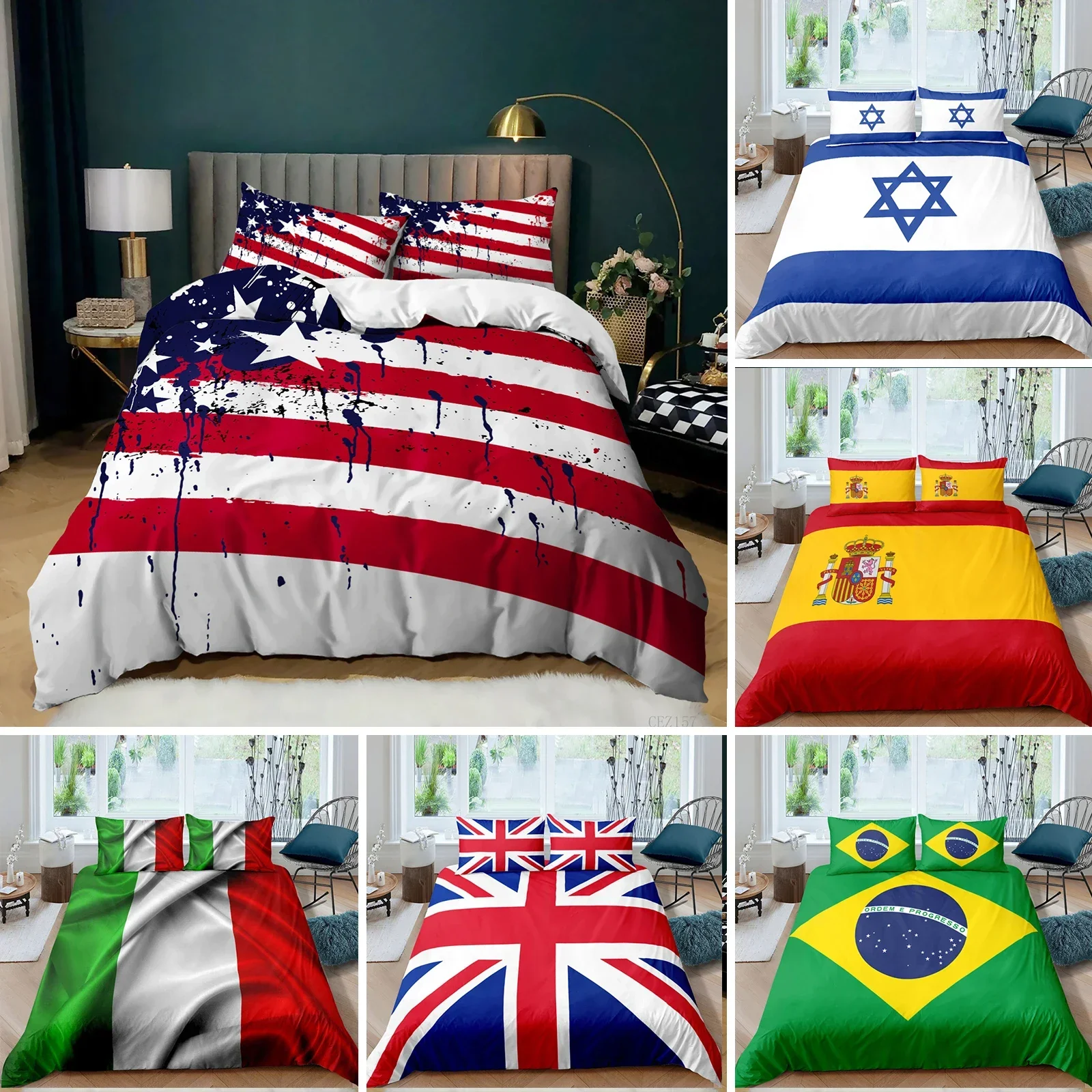 National Flag Duvet Cover Set King Size Creative American Flag Bedding Set for Teens Adults Microfiber Single Double Quilt Cover