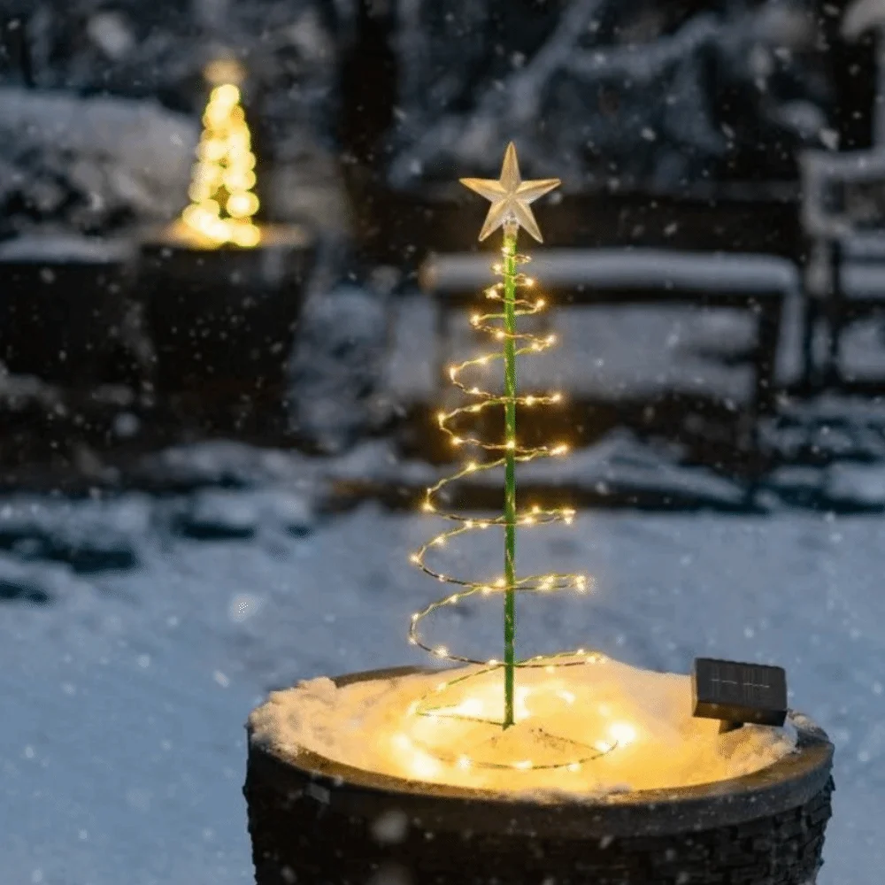 8 Modes Solar Iron Christmas Tree Lights Luminous LED Christmas Outdoor Decoration Warm/Colorful Light Waterproof