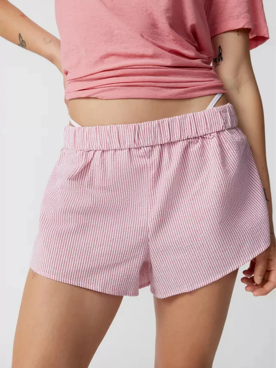 

Women'S Elastic Waist Striped Shorts Casual Loose Elastic Waistband Shorts Summer Casual Shorts