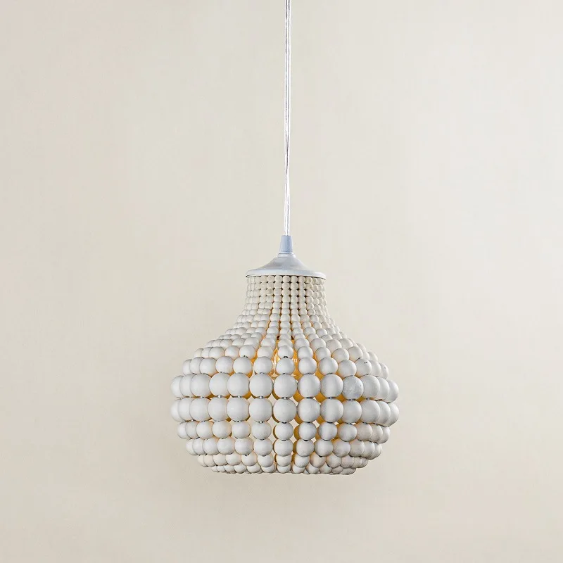 French Single Head Wooden Bead Pendant Lights Vintage Bedroom Beside Small Chandelier Kitchen Island Hanging Lamps Room Decor