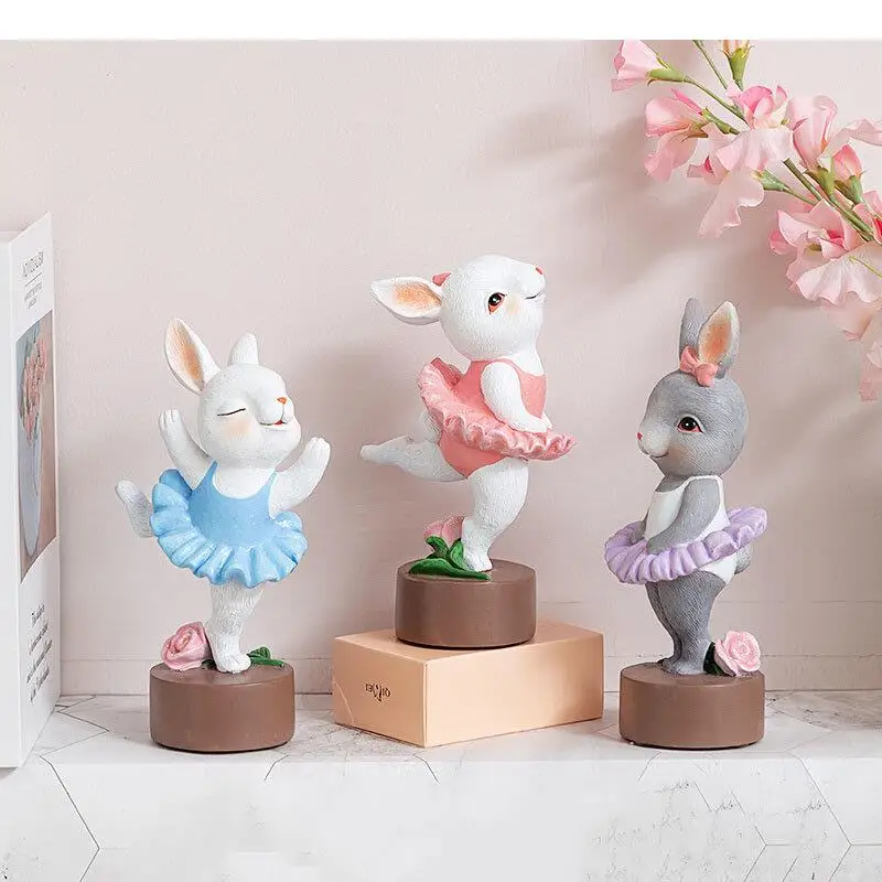 Rabbit Ballerina Sculpture Desk Decoration Ballet Dancer Ornaments Animal Statue Resin Crafts Modern Home Decor