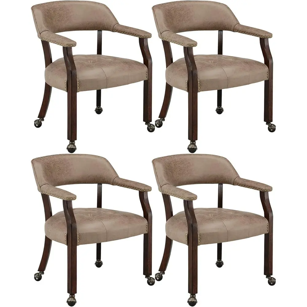 

Set o 4 Dining Chairs with Casters and Arms, Rolling Dining Chairs with Wheels or Elderly, Ergonomic Wide Seat Wood Oice Chair,