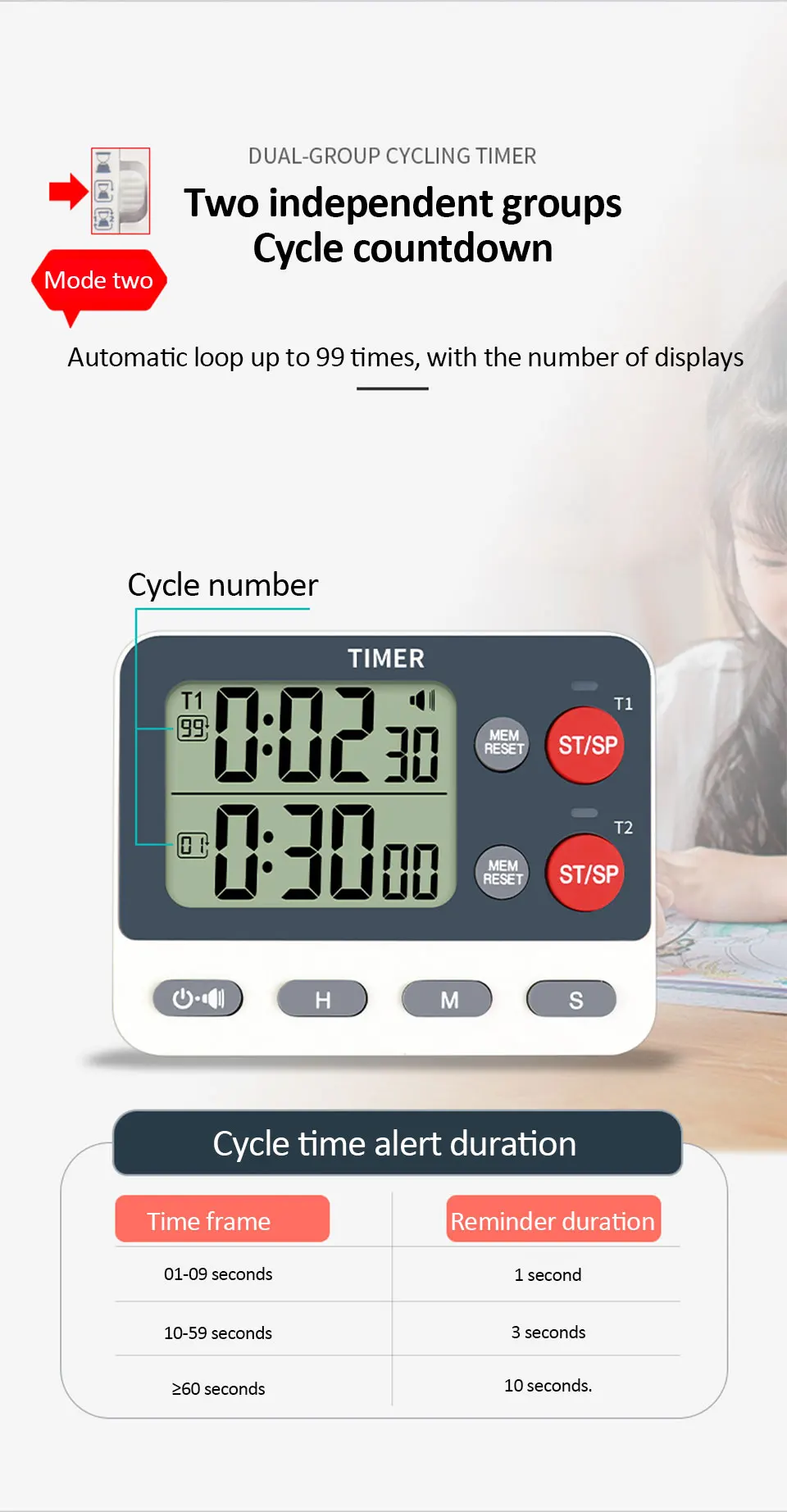 Digitaler Dual-Küchentimer mit magnetischer Rückseite und Speicher-Voreinstellungen, 2 Gruppen Countdown/Up Stoppuhr-Timer zum Kochen, Backen – Detail 4