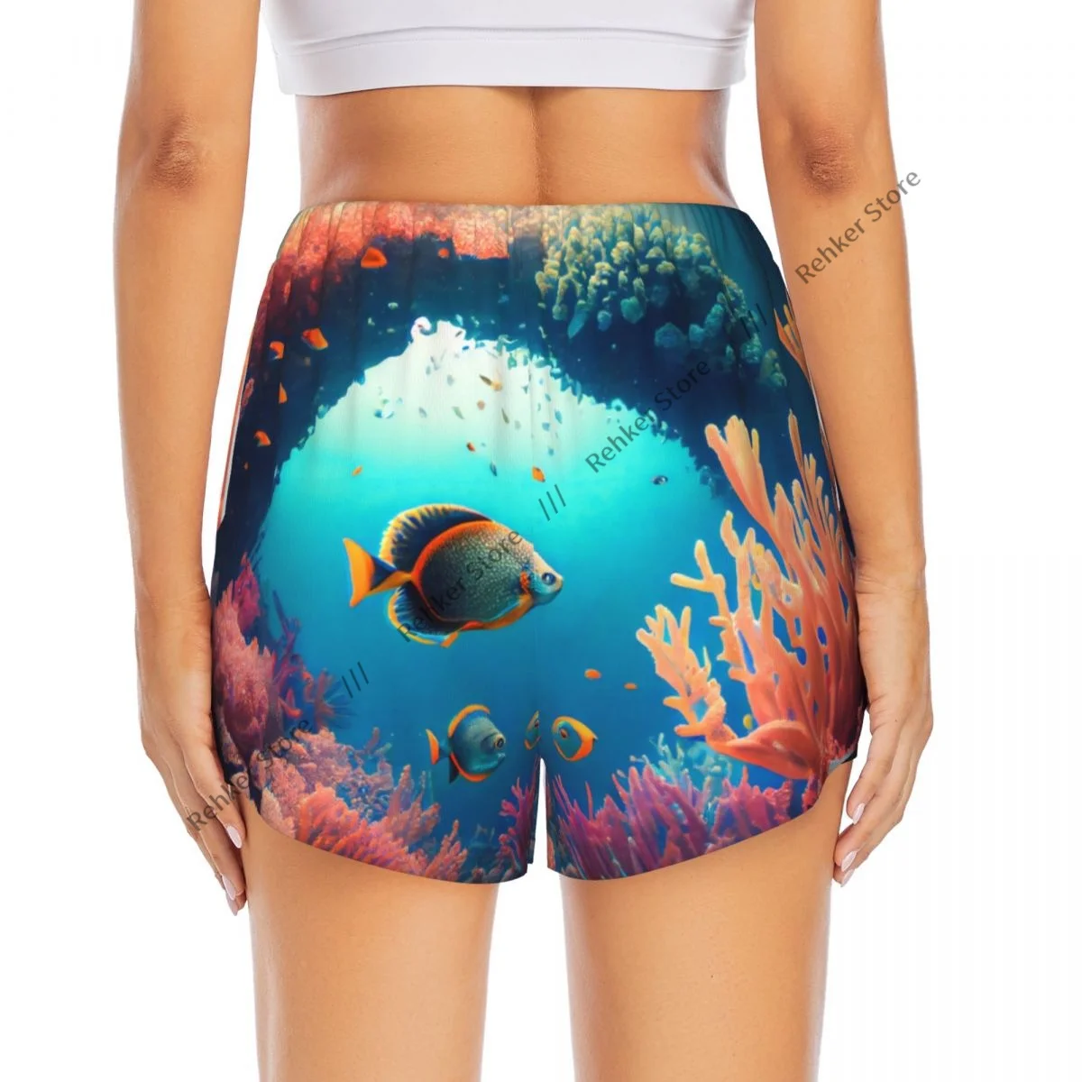 Yogashorts voor dames Fitnessshorts Biker Workout Hardloopshorts World Fish And Coral Reefs Sneldrogende sportkleding met zak