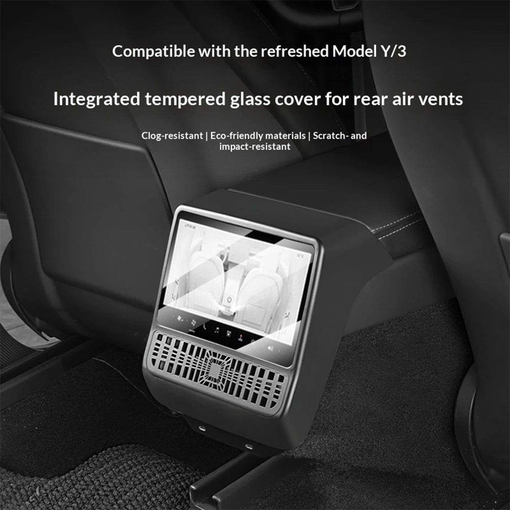 For Tesla Model YL Y 3 Refresh Car Rear Air Outlet Cover With Tempered Glass Screen Protector Integrated Protective Frame Cover
