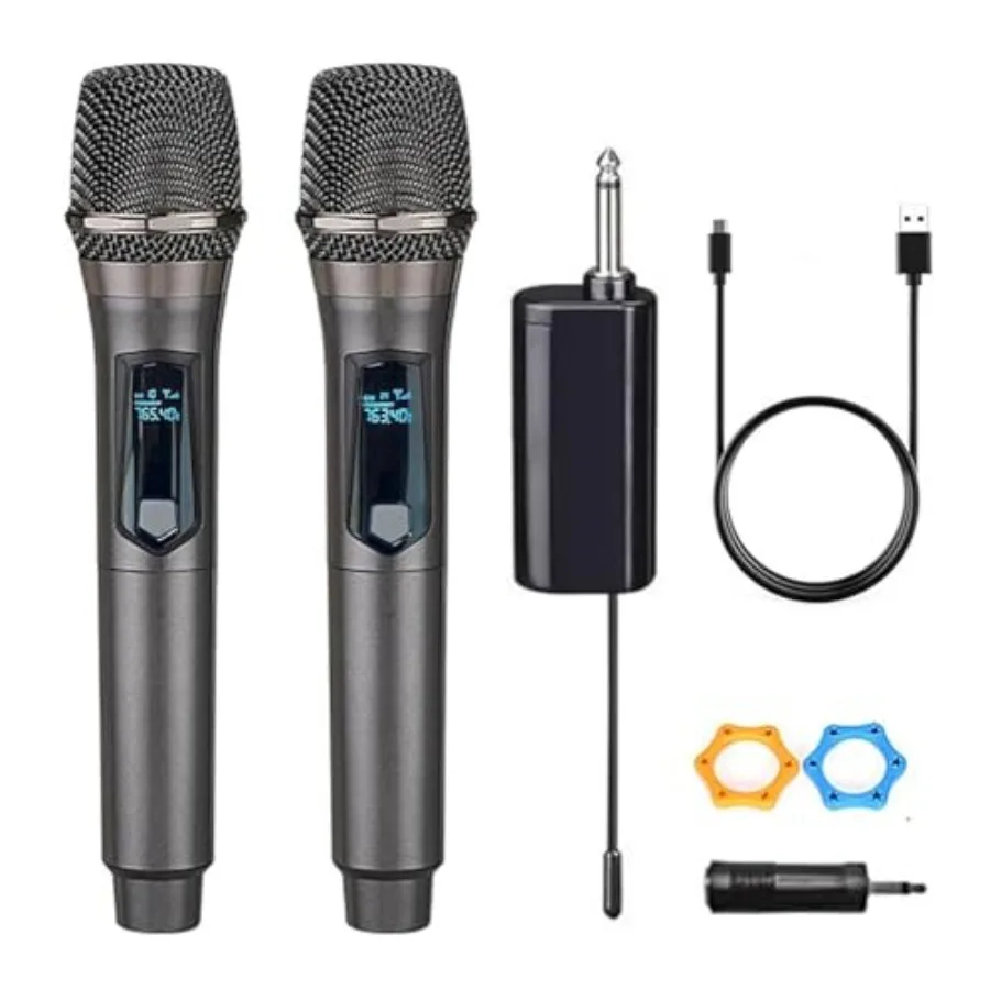 Wireless Microphone, Rechargeable Fixed Frequency Wireless Dual Microphone, Handheld Dynamic mic, Karaoke Singing, Weddings DJ,