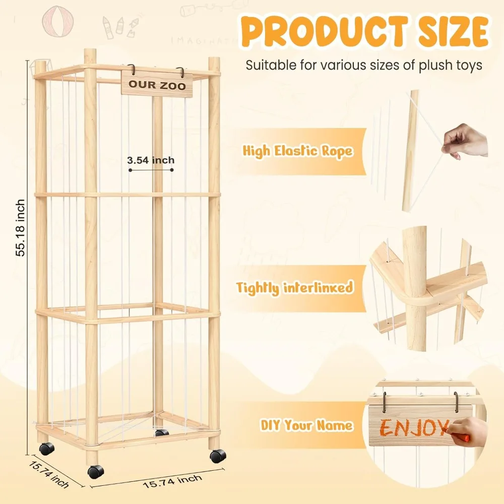 منظم الألعاب القطيفة المتدحرجة: قفص تخزين كبير للحيوانات والألعاب المحشوة للأطفال