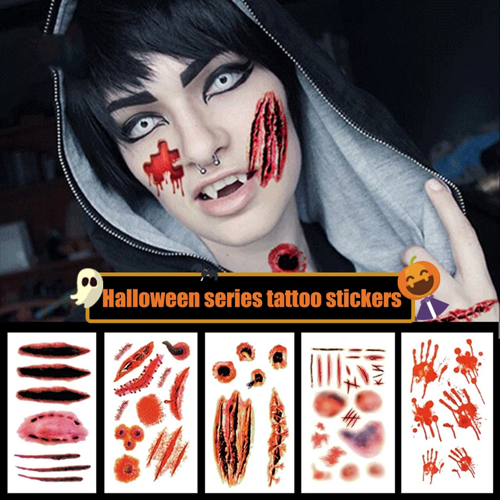 

Realistic Bloody Wound Scar Tattoos - Horror Scab Stickers Prank Props for Halloween Cosplay