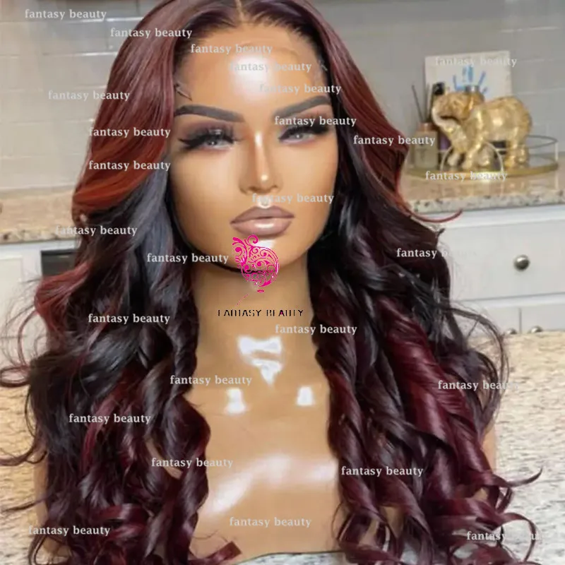 Highlights Red Lace Body Wave Black 100% Remi Hair 13 x 6 Breathable Front Lace wig High Density Lace wig  5 x 5 closed lace wig