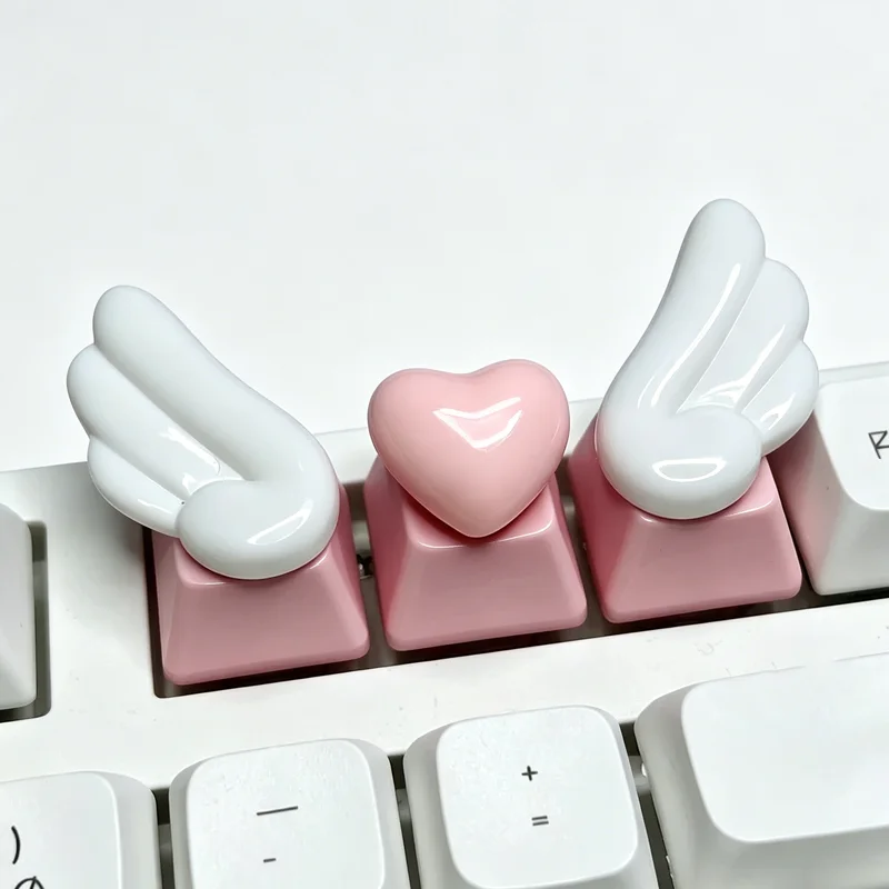 3pcs DIY Original Angel Wings Keycap for Cute Girl Cross-Axis Creative Pink Heart-Like Translucent Mechanical Keyboard Keycap