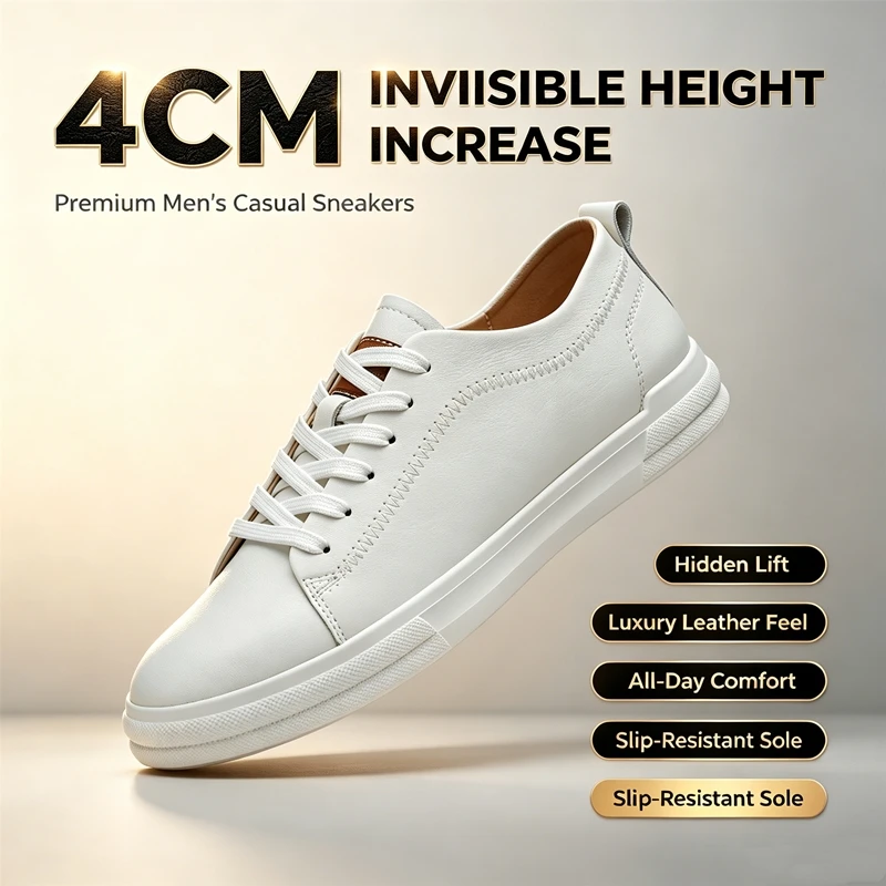Genuine Leather Elevator Shoes for Men 4CM Hidden Height Boost Comfort Soft Sole Daily Casual Elevator Shoes Board Sneakers view 2