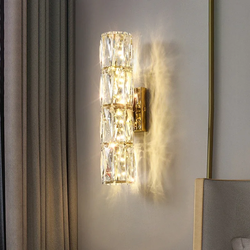 

Modern Luxury Gold/Chrome Crystal Led Wall Lamps Bedroom Bedside Corridor Study Living Room Atmosphere Decorative Sconces Lights