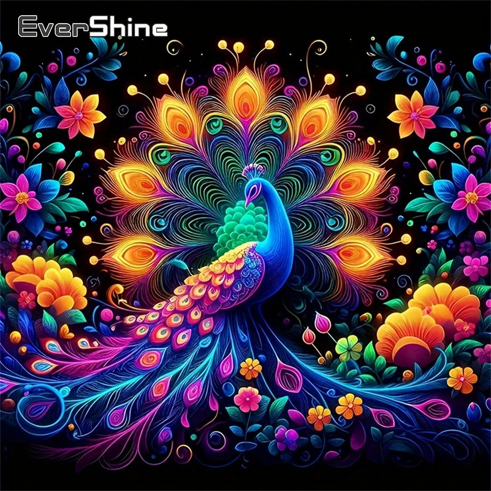 Evershine Vollquadratische Diamant-Stickerei Tierbild Strass-Mosaik Pfau Quadratisches Gemälde Blume Neuerscheinung Wandkunst