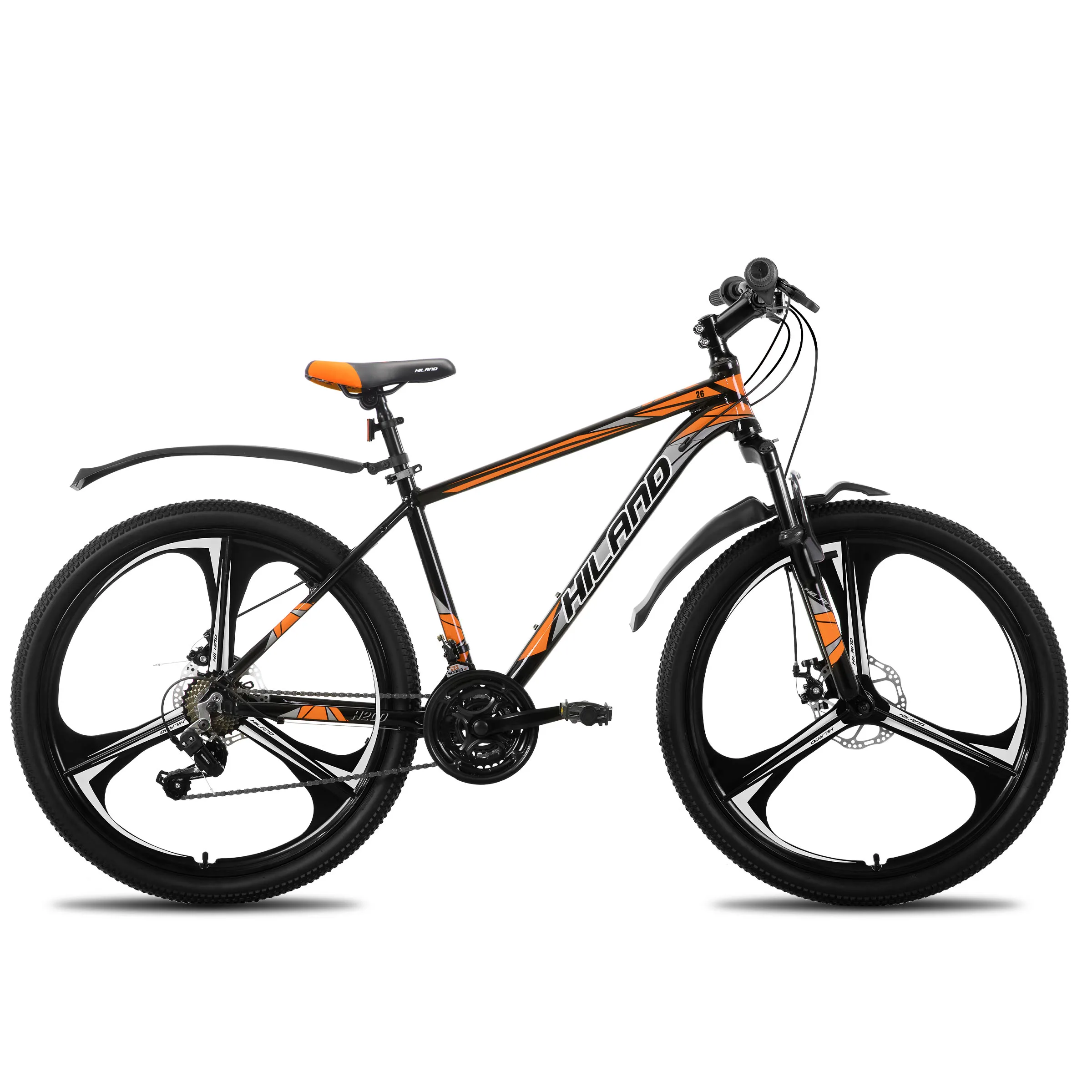 HILAND mountainbike, 3 spaken, 18 versnellingen aandrijflijn, aluminium frame 26 inch wielen, schijfremfiets voor heren dames heren MTB