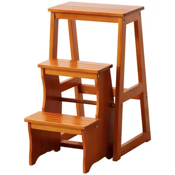 Step stool solid wood folding ladder chair home three-step climbing multi-function ladder indoor Pedal foot rest stool