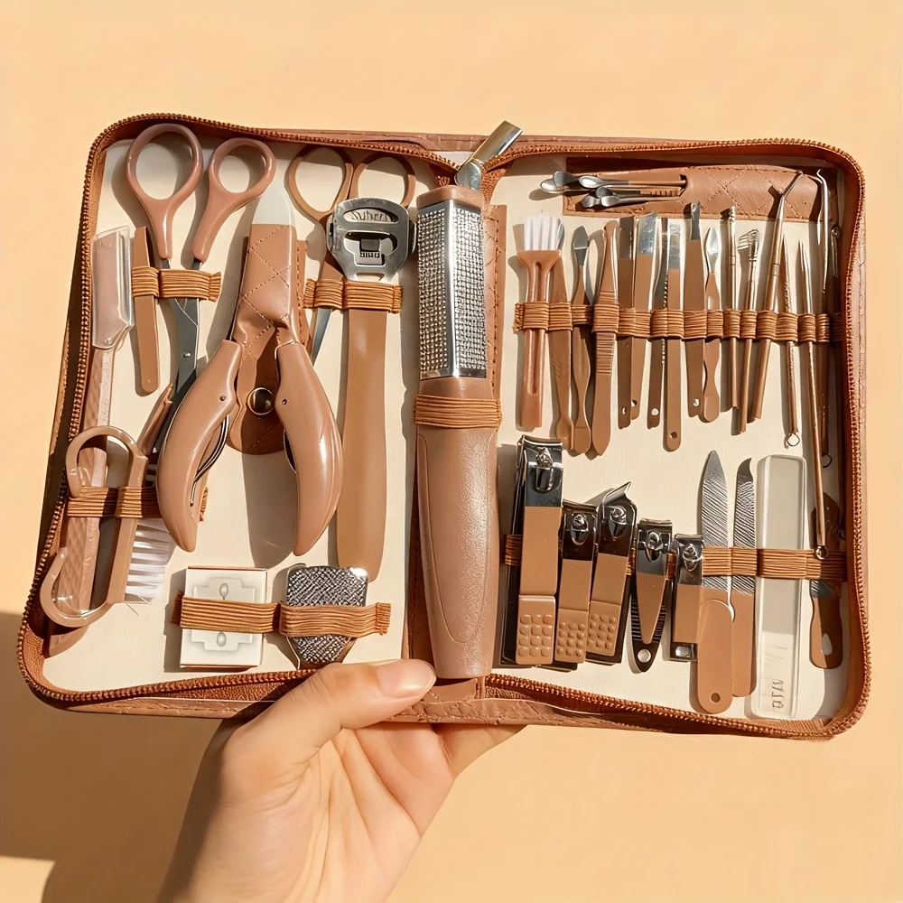 

42pcs Pattern Stainless Steel Nail Clipper Set with Large Eagle Mouth Pliers, Manicure Knife, and Ear Scoop for Eyebrow Trimming