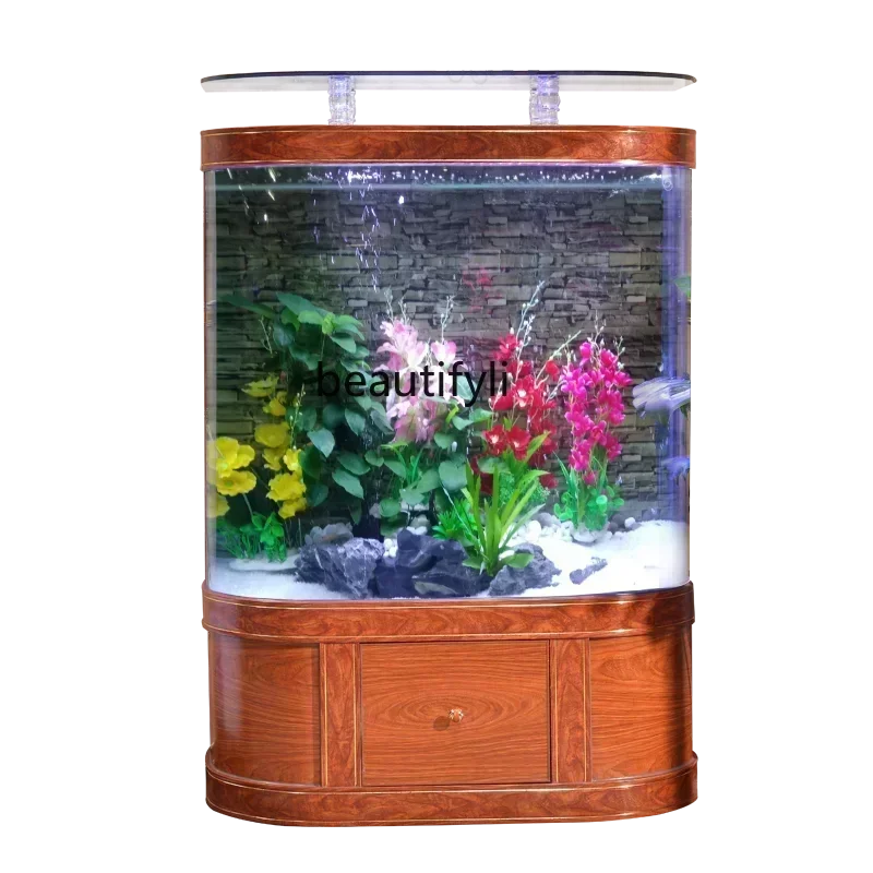 European Fish Tank Living Room Home Glass One-Click Drainage Medium and Large Wall Floor Aquarium