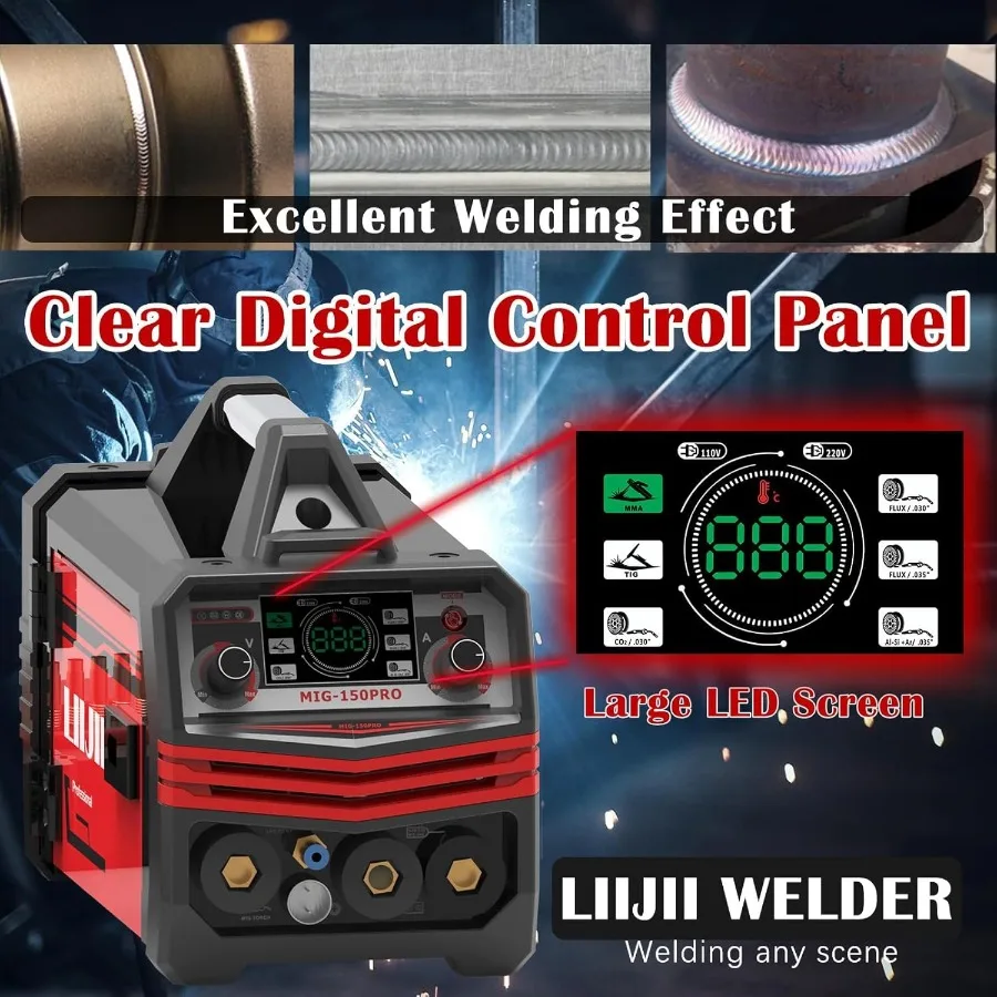 5 in 1 Multiprocess Welding Machine with Pulse 150A Dual Voltage 110 220V Aluminum MIG Gas MIG Gasless Flux Core MIG Lift TIG S