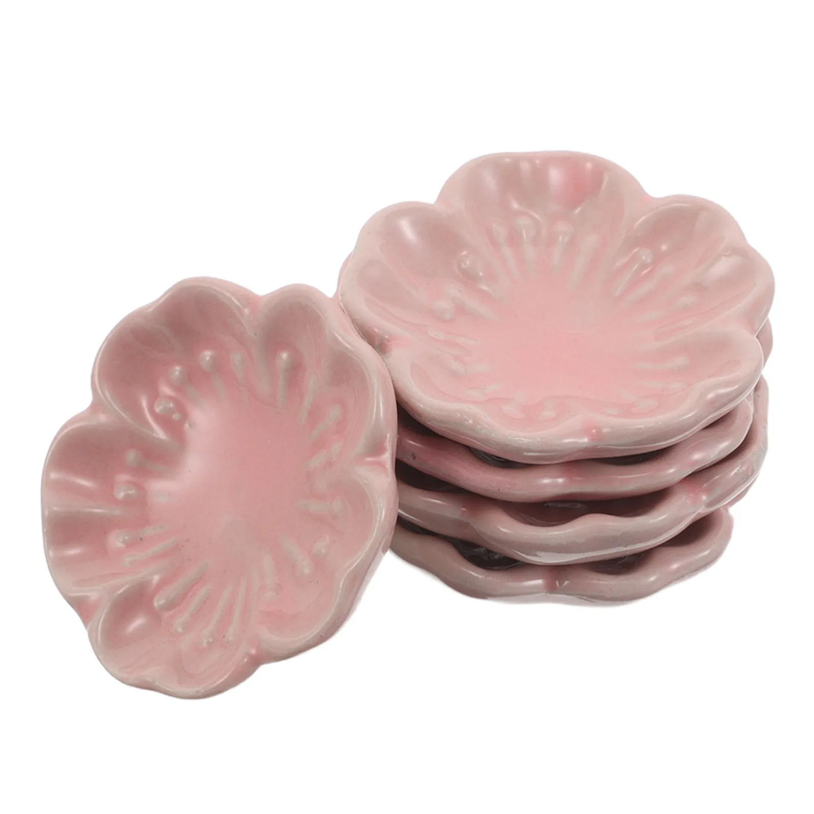 6Pcs Porcelain Incense Stick Holder Pink Cherry Blossom Ceramic Mini Flower Incense Tray for Home Meditation Aromatherapy