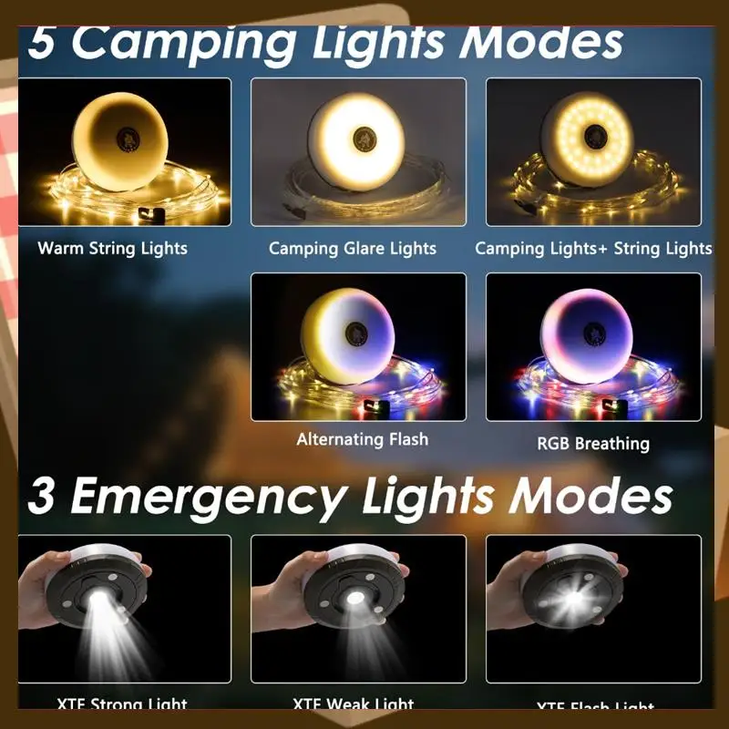 

2Pack Camping String Lights, 4-In-1 Quick Storage Camp Light, 8Mode 32.8FT Hanging Tent Lights, Rechargeable Camp Lamp-AA85