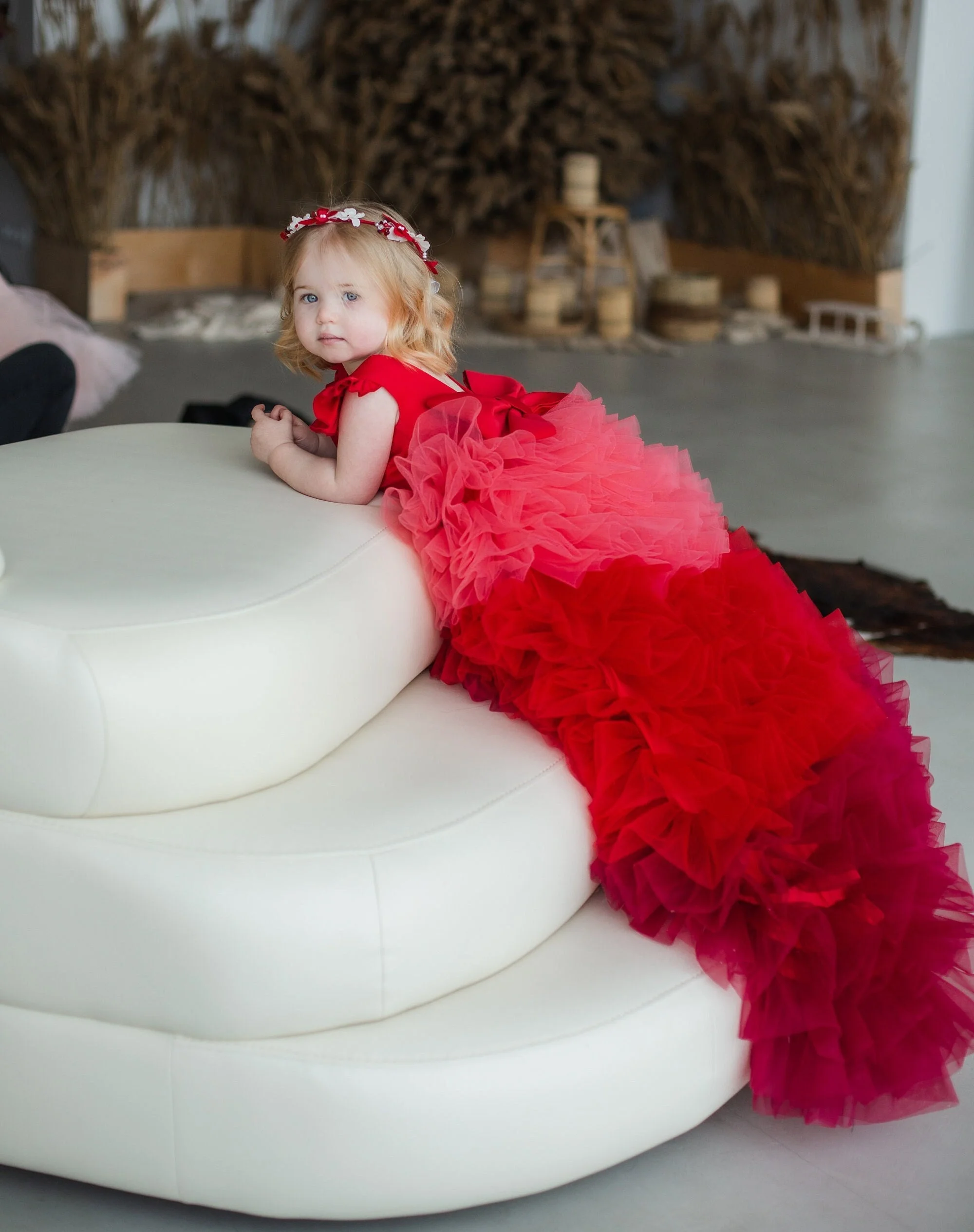 Gorgeous Flower Girl Dress For Wedding Tulle Fluffy Blush Pink First Year Birthday Party Baby Girl Gown With Train