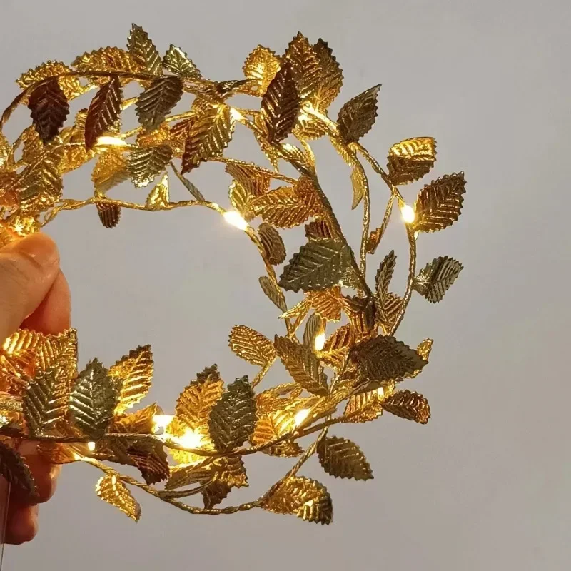 2M 20LED Golden Leaves String Fairy Lights For Wedding Birthday Party Decoration Home Garden Artificial Plant Garland Vine Light