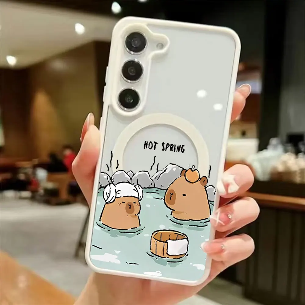 Color Transparent Magnetic Phone Case For Samsung Galaxy S26 S25 S24 S23 S22 Ultra Plus FE 5G Capibala Bath Pattern Back Cover