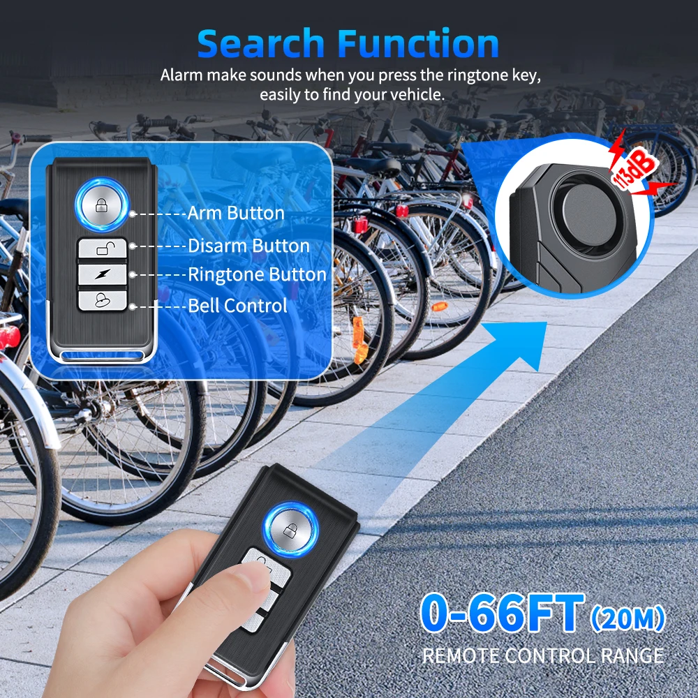 Imagem -03 - Camaroca-bicycle Alarm Horn System tipo c Recarregável Bike Alarm Níveis de Sensibilidade Ajuste Volume Ip65 Impermeável 113db