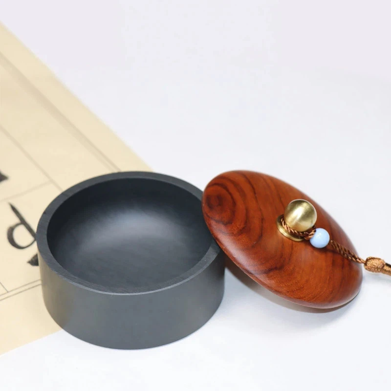 Natural Original Stone Inkstone With Cover Chinese Style Calligraphy Writing Practice Inkstone Vintage Practical Ink Cartridge