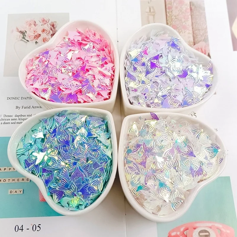 100pcs Holographic Mermaid Tail Sequins Nail Art Manicure Iridescent Fish Tail PVC Makeup Glitter DIY Slime Craft Decorations