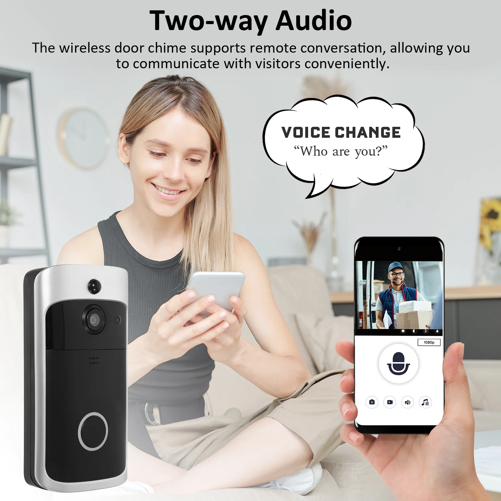 Smart Doorbell Camera 720P Hd Video Two-Way Audio Motion Alarm Support 32G Card Remote View Ios