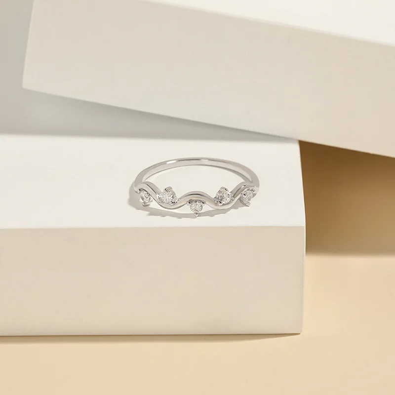 S925 Silver Wave Pattern Pinky Ring Tiny Zircon Minimalist Thin Men Women Tail Finger Silver Jewelry