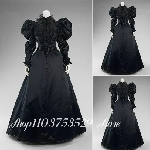 ชุดแต่งงานสไตล์วินเทจยุคกลาง แขนพองแบบฟองสบู่ แต่งลูกไม้วิบวับ สไตล์วิคตอเรียน กอธิค สำหรับงานเลี้ยงฉลองสมรสแบบสงครามกลางเมือง