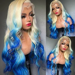 613 loira laço frontal peruca cabelo humano ombre azul onda do corpo 13x4 peruca dianteira do laço colorido brasileiro hd perucas transparentes para mulher