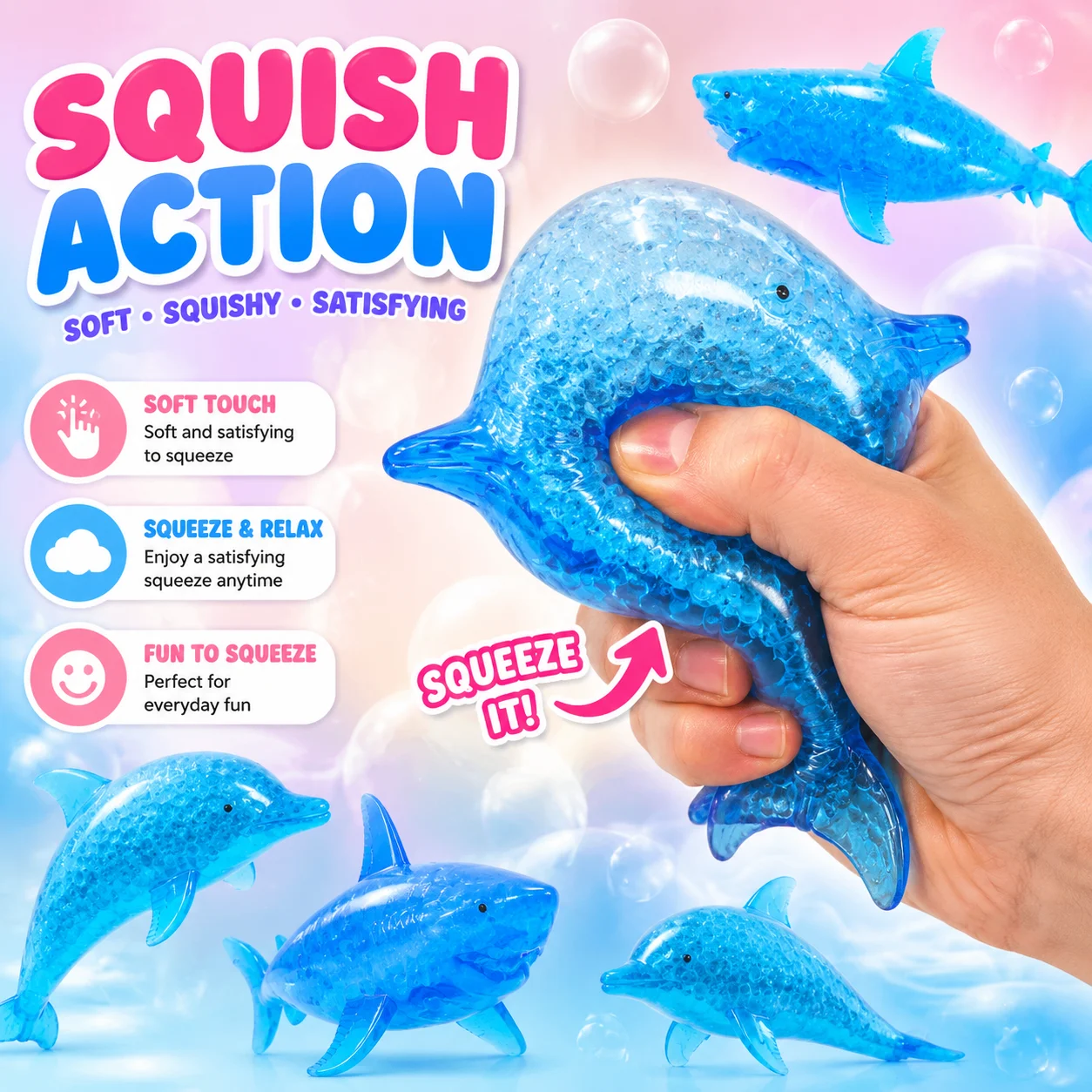 Stretchy Squishy Shark Dolphin Stress Balls Sea Animal Squeeze Toy Kids Adults Relax Gift