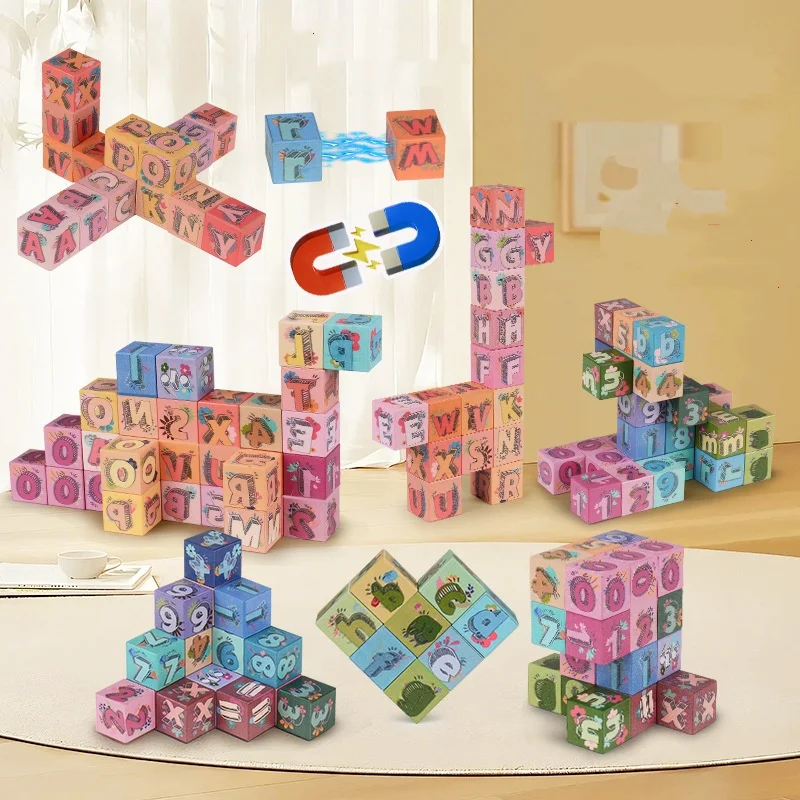 Zestaw magnetycznych klocków dla dzieci DIY Alfabet Cyfry Nauka Wzorów Edukacja Montessori Puzzle Zabawki STEM