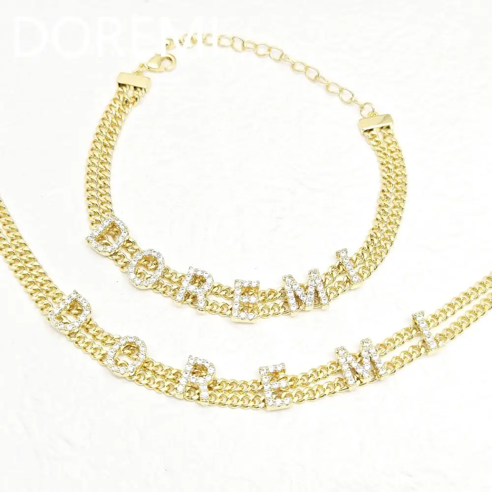 DOREMI Ins Style Women Gift Jewelry Personalized Name Bar Bracelet Multi Chains Crystal Letters Custom Bracelet