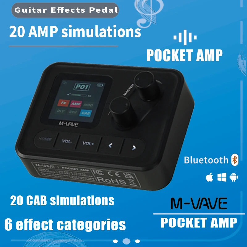 M-VAVE Pocket AMP – Compact Guitar/Bass Multi-Effects Pedal with 1.54